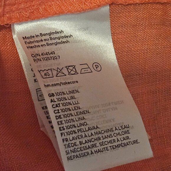 Salmon Coloured Linen Long Sleeve Shirt Large - Picture 8 of 8